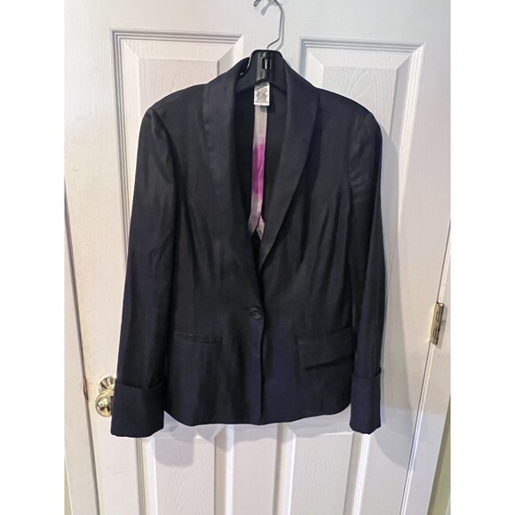 Diane Von Furstenberg Jacket womens Sz 2 Blue Bianca Linen Blazer preppy career - Picture 6 of 6